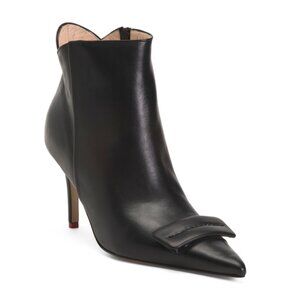 BEAUTIISOLES Black Leather Anastasia Heeled Booties